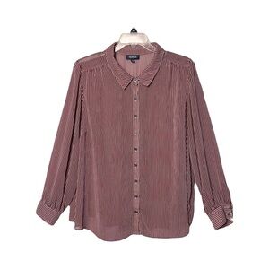 ModCloth | Red Striped Chiffon Button Front Long Sleeve Blouse, 4X